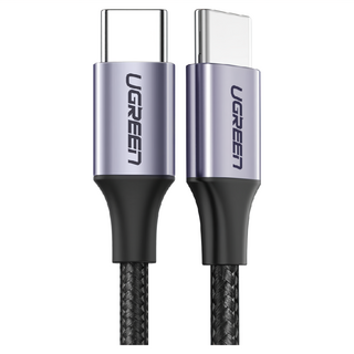 UGREEN 綠聯 USB-C/Type-C 3A快充傳輸線 公對公傳輸線 60W快充 金屬編織版 1m, 灰色, 1條