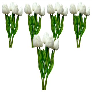 FLORAL M 荷蘭蜜桃仿真花花材鬱金香 5個 純淨白 假花 花束 居家裝飾
