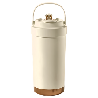 陶瓷保溫杯 附吸管 不鏽鋼 500ml 附玻璃吸管, 奶霜白, 1個