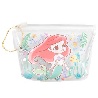 迪士尼 愛麗兒-q版公主夾鏈透明梯形零錢包 可愛設計 輕巧方便攜帶, 13.5 x 3 x 9cm, 1入