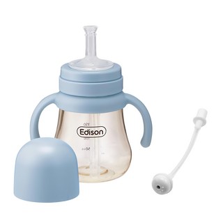 Edison PPSU 吸管透明學習杯 240ml 附重力球吸管 韓國製造, 1組, 藍色