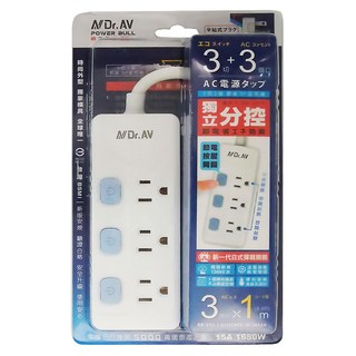 Dr.AV 聖岡科技 3切3插3P延長線 獨立分控 節省電費, 1m, 白色, 1條