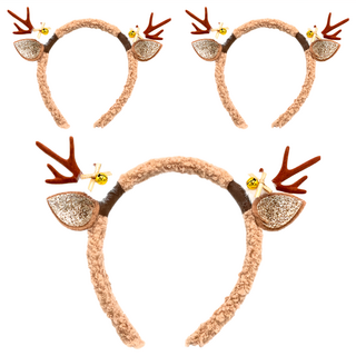 聖誕鹿角髮飾Set, 鈴鐺 + 咖色髮箍, 3個