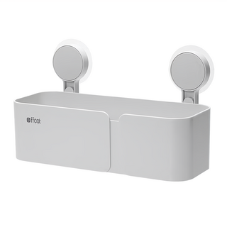 SHCJ 生活采家 浴室強力無痕貼高款收納置物架 - ABS塑膠 PVC 灰白 高低差設計 四角瀝水孔, 30.1 x 12.1 x 17 cm, 57040, 1個