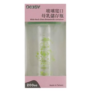 DOOBY 大眼蛙 寬口玻璃母乳儲存瓶 200cc, 台灣製造, 1入, 1個