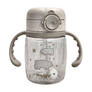 mugu 沐咕寶貝 小麥纖維 Tritan 重力球學習杯, 220ml/350ml, 食品級矽膠吸管, 雪白北極熊, 1個