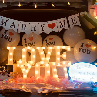 求婚後車廂, LOVE YOU字母燈, 白色氣球, 5米星星燈串, J款, 1個