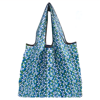 厚實環保購物袋 210D加密牛津布材質, 藍綠白小花, 1個