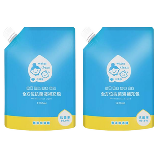 Water clean 水清淨 全方位抗菌液補充包 無添加酒精 適用於人體肌膚, 1.2L, 2包