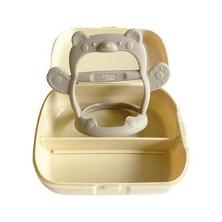 tgm 手腕穿握型固齒器 附收納盒 柔軟矽膠 寶寶輕鬆抓握不脫落, 可可棕色 固齒器 + 象牙白 收納盒, 小熊款, 1組