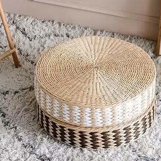 沐慕家居 多功能編織坐墊 草編+棉材質 白色