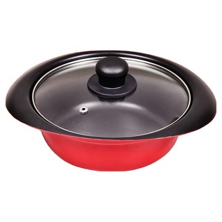 PEARL LIFE 珍珠金屬 玻璃蓋壽喜燒鍋 Petit Cook IH適用, 18cm, 紅色 + 黑色, 1個