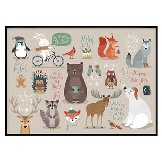 森林小動物的祝福 海報 聖誕新年動物插畫, 黑色