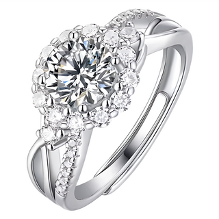 CF Diamond 女戒 D色 FL淨度 3EX切工 S925純銀, 1克拉, 莫桑鑽 銀色