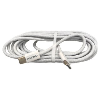 POLYWELL Type-C-Type-C 編織快充線 PW15-W45-M805, 3m, 灰白色, 1條