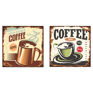 24mama 掛畫 二聯式 杯子 時髦餐廳裝飾畫 無框畫, 50 x 50cm, 復古咖啡