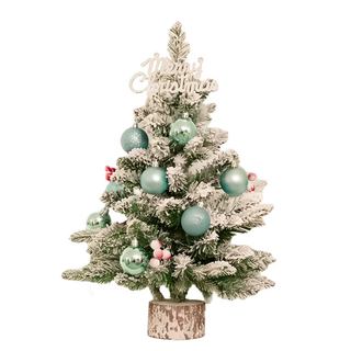 摩達客 頂級霜冰藍雪國原木底座聖誕樹 含雪藍系配件+20燈LED -暖白燈(USB插頭), 氣泡圓球款, 55cm