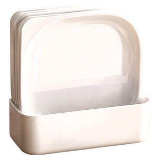 多用途果盤吐骨碟 Set 6 14.5x14.5x1.5cm (附收納盒底座), 白色, 6個