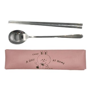 Hiromimi LINE FRIENDS 宅家餐具三件組, 勺子 + 筷子 + 餐具袋, 兔兔款, 1組