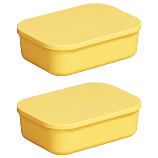 帶蓋大號收納盒 矮款, 芒果黃, 2個
