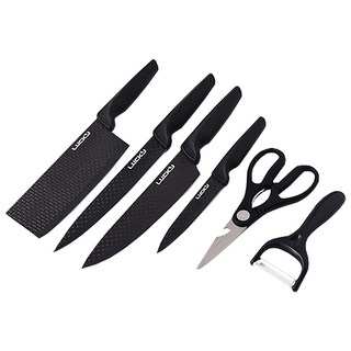 LUCKY 鑽石紋 3CR13不鏽鋼刀鋒 不鏽鋼防鏽層 舒適手柄, 主廚刀 + 多用途刀 + 菜刀 + 水果刀 + 削皮器 + 廚房剪刀, 1組