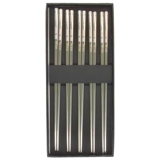 福字 304不鏽鋼 23.5cm 5雙筷子禮盒, 5雙筷子, 銀色, 1盒