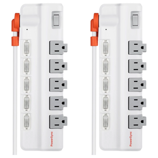 PowerSync 包爾星克 6開5插防雷擊抗搖擺旋轉延長線 3孔 TR5X9118, 1.8m, 白色, 2條