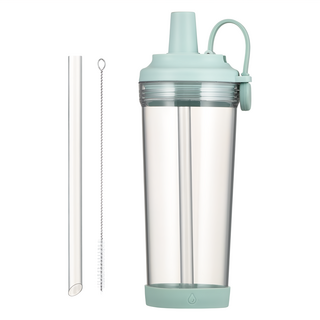 磁吸手提大容量Tritan吸管杯 850ml 青白色 附吸管刷 安全材質, 1個