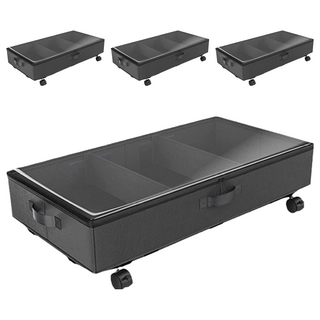 透明鋼架大容量滑輪床底收納箱 80 x 42 x 16cm, 黑色, 4個