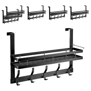 小麥購物 雙層門後掛勾 5鉤 C582 44cm 797g, 黑色, 6個