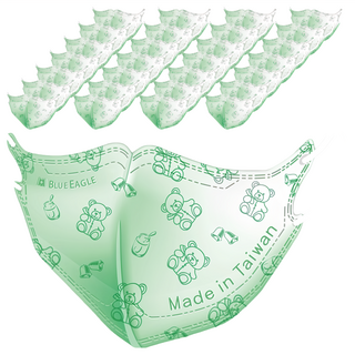 blue eagle 藍鷹牌 n95立體型兒童醫用口罩 6~10歲適用, 綠熊, 50片, 1盒