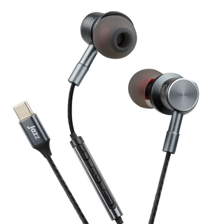 INTOPIC 廣鼎 Type-C偏斜式鋁合金耳麥 輕量鋁合金機身 台灣瑞昱音源轉換晶片 柔軟矽膠耳塞, JAZZ-C120, 黑色