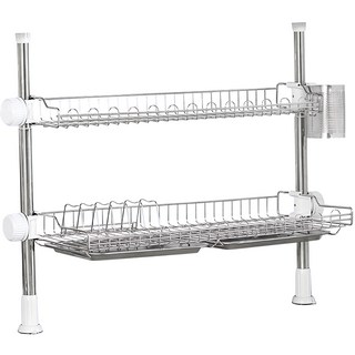 LIVENS Tof高級雙層餐具瀝水架 720 x 280 x 470~740mm, 銀色, 2層, 1個