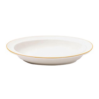 SSUEIM RETRO系列 極簡INS陶瓷橢圓深盤, 白色底 + 橘色線條, 1個
