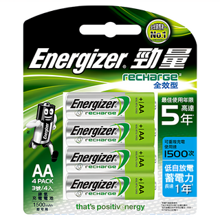 Energizer 勁量 全效型鎳氫充電電池 3號 最佳使用年限高達5年 可重複充電使用1000次, 4顆, 1組