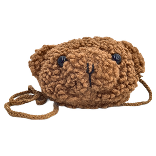 日系小熊零錢包 毛絨可愛 單肩/斜肩 背帶長度: 136 CM, 咖啡色, 1個, 13x13x11x6cm
