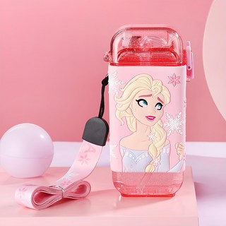 fisher-price 費雪 迪士尼立體3D圖案矽膠包覆方形兒童用吸管水壺, 1個, 280ml, 粉色愛莎