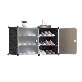 側開式 2列3層 組合鞋櫃 塑膠 金屬, 黑色, 1個