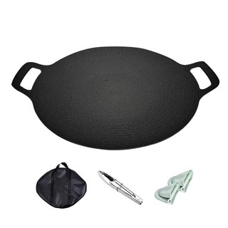 OUTSY 薄型雙耳韓式麥飯石不沾烤盤 黑色, 1個, 38cm