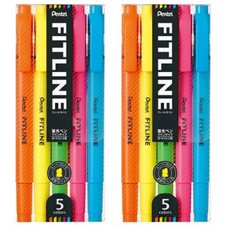 Pentel 飛龍文具 FITLINE 雙頭螢光筆套裝 3.5mm 1.0mm, 橘+黃+綠+粉+藍, 10支
