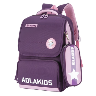 AOLAKIDS 兒童書包，附AILAKIDS筆袋, 粉紫色, 1個, 43 x 30 x 16cm