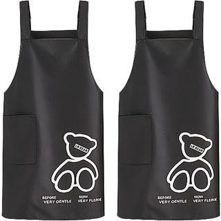 DADA 專家用防水防油小熊圖案圍裙 2入, 黑色