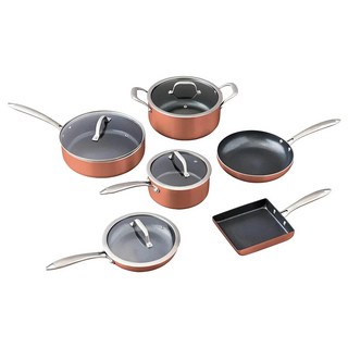 IRIS OHYAMA 愛麗思歐雅瑪 鑽石經典款IH鍋 DG-SE10, 銅色, 2個平底鍋 + 深煎鍋 + 單手湯鍋 + 雙耳湯鍋 + 玉子燒鍋 + 4個強化玻璃鍋蓋, 1組