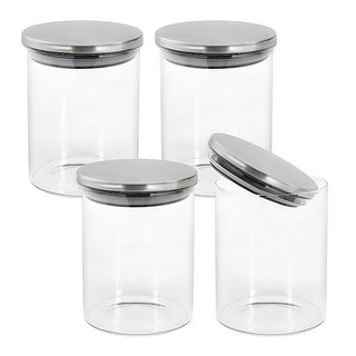 Hello Kitchen 不鏽鋼蓋圓形耐熱玻璃瓶 4個 250ml