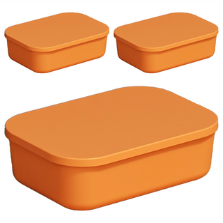帶蓋收納盒 矮款 小 4L, 暮色橘, 3個