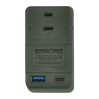 ADAMOUTDOOR 3座擴充PD/QC USB壁插 戶外潮流風格配色 工業風結構設計, 84.4mm, 綠色, 1個