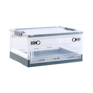 側開透明摺疊收納箱, 靜謐藍, 1個