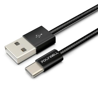 POLYWELL 寶利威爾 USB - C 編織充電線 PW15-W45-M955, 3m, 黑色, 1條