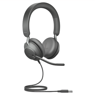 Jabra Evolve2 40 MS商務耳機 188g 舒適耳罩 麥克風, 灰色, 1個