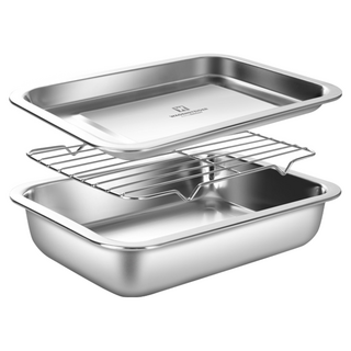 WAGENSTEIGER 長方形不鏽鋼托盤組含不鏽鋼托盤 不鏽鋼架和不鏽鋼盆, 1組, S 27 x 20 x 7cm